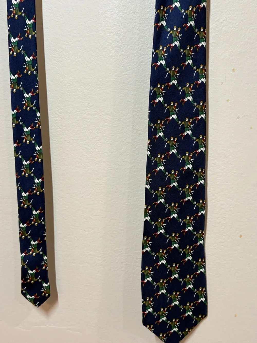 Class Club Young Men’s Navy Patterned Silk Tie - Navy Multicolor Soccer Motif